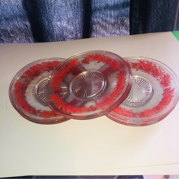 Set of 11 vintage Anchor Hocking  dessert plates- 6 inches Clear with pink - Picture 6 of 8